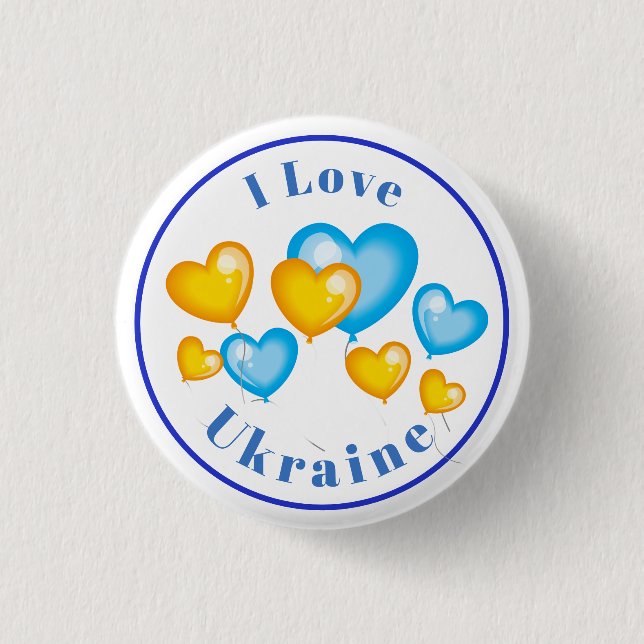 Blue Gult Hearts I Kärlek Ukraina Button Knapp (Framsida)