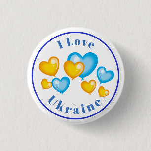 Blue Gult Hearts I Kärlek Ukraina Button Knapp
