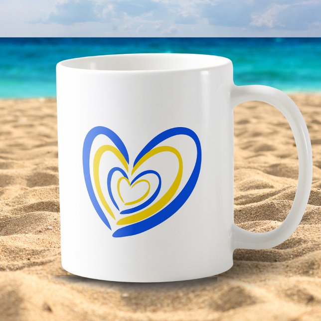 Blue Gult Hearts Peace Anti Krig Ukraina Inspired Kaffemugg (Skapare uppladdad)
