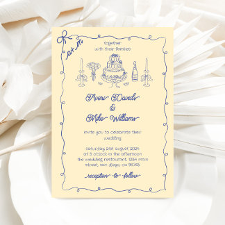 Blue Gult la dolce vita Handwriter Bröllop Inbjudningar