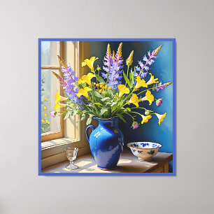 Blue Gult Lila Bouquet Art Canvastryck