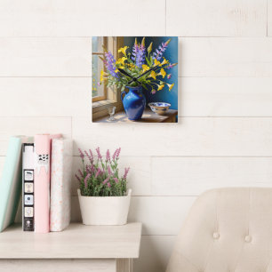 Blue Gult Lila Bouquet Art Fyrkantig Klocka