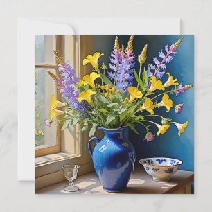 Blue Gult Lila Bouquet Art Inbjudningar