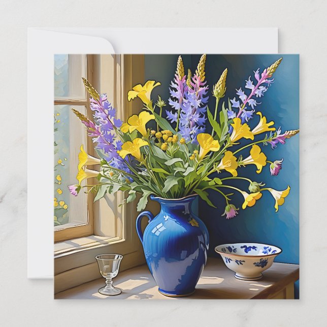 Blue Gult Lila Bouquet Art Inbjudningar (Framsida)