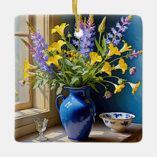 Blue Gult Lila Bouquet Art Julgransprydnad Keramik