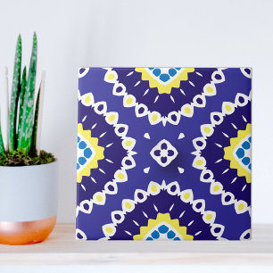 Blue Gult Mediterranean Azulejos Mosaic Mönster Kakelplatta