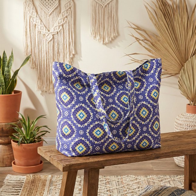 Blue Gult Mediterranean Azulejos Mosaic Mönster Tyg (Skapare uppladdad)