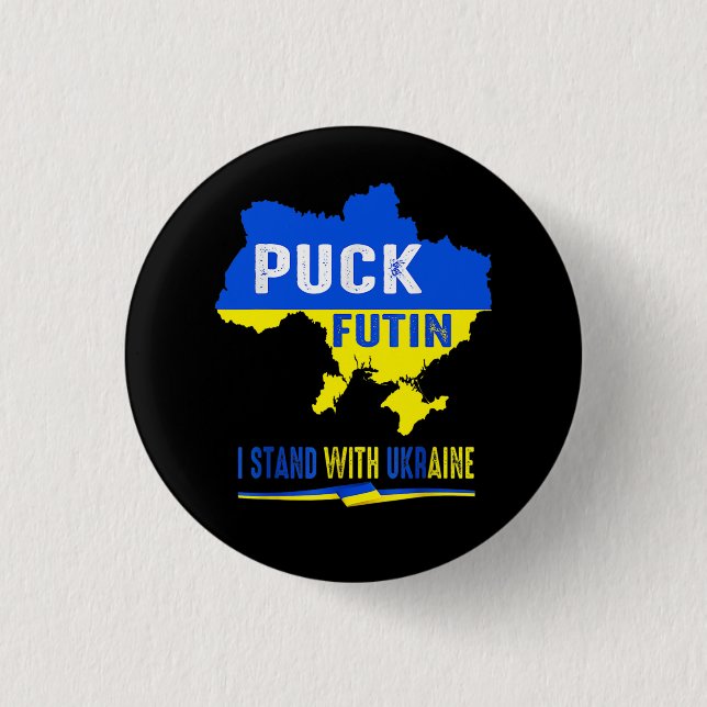 BLUE & GULT PUCK FUTIN UKRAINE LAND KNAPP (Framsida)