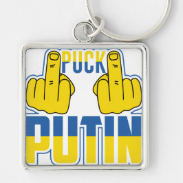 BLUE & GULT PUCK PUTIN MITTEN FINGER FYRKANTIG SILVERFÄRGAD NYCKELRING
