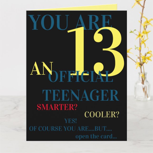 Blue Gult Red 13:e Officiellen Teenager Boy Birthd Kort (Gul blomma)