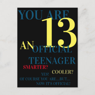 Blue Gult Red 13 Officiell Teenager Boy Birthday Vykort