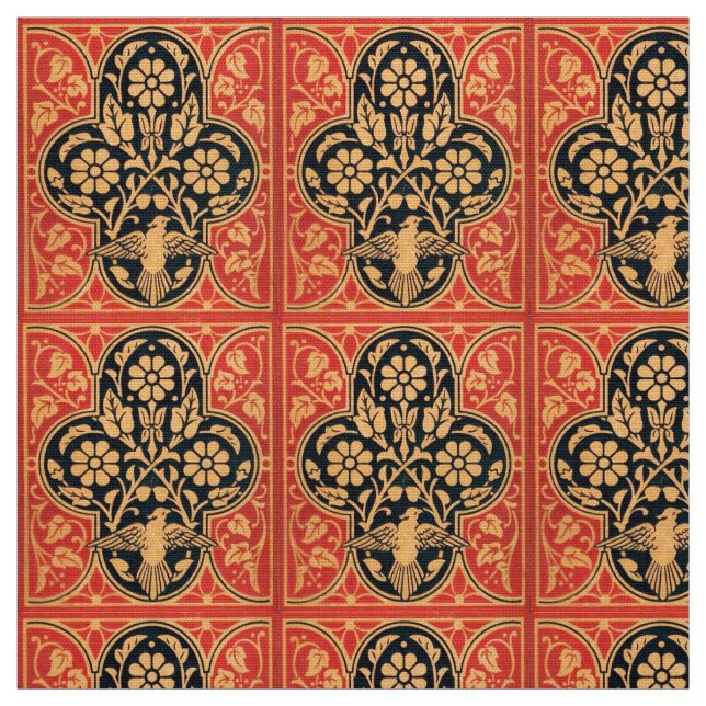 BLUE GULT RED DAMASK FLOWES WITH DOVE TYG (Prov)