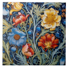 Blue Gult Red Flowers William Morris Stil Kakelplatta