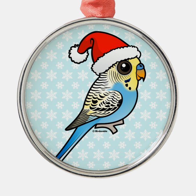 Blue & Gult Santa Budgie Julgransprydnad Metall (Framsidan)
