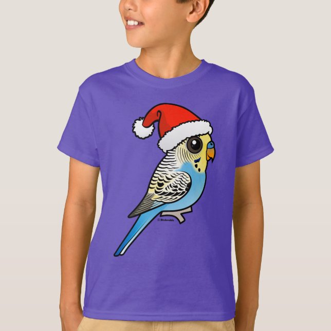 Blue & Gult Santa Budgie T Shirt (Framsida)