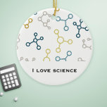 Blue Gult Science Chemistry Molecules jul jul<br><div class="desc">Julprydnad för älskare,  vetenskapen. Bakgrunden är mönster av molekyler i grått,  blått och gult färg. Perfekt till studenter,  biolog,  kemist,  forskare och tekniker. Känslan lyder "I kärlek science",  men du kan ändra det för ditt eget anpassningsbar-budskap.</div>