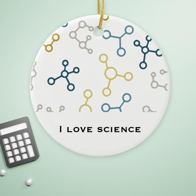 Blue Gult Science Chemistry Molecules jul jul Julgransprydnad Keramik (Simple molecule pattern I love science christmas ornament for chemists, biologist and researchers)