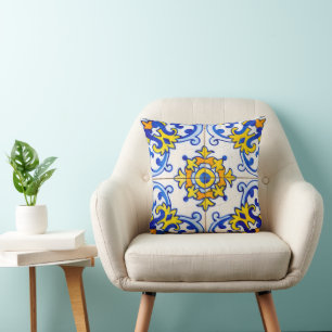 Blue Gult Traditional Portugals Azulejo Tile Kudde