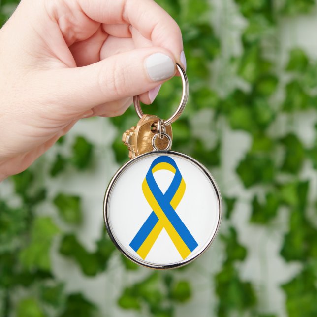 BLUE & GULT URKANIAN RIBBON RUND SILVERFÄRGAD NYCKELRING (Hand)