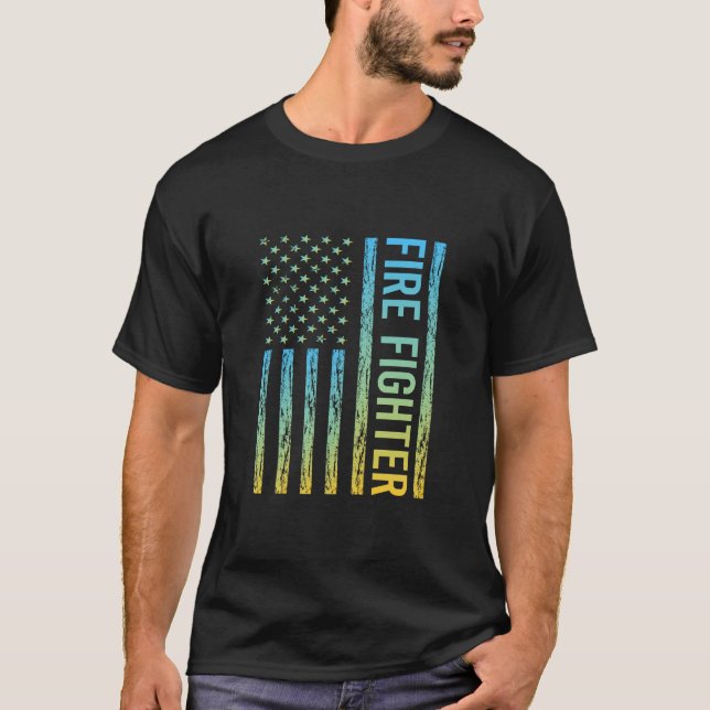 Blue Gult USA flagga - Brandbekämpning T Shirt (Framsida)