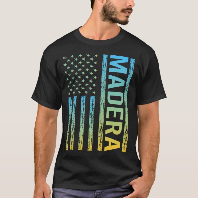Blue Gult USA flagga - Madera T Shirt (Framsida)