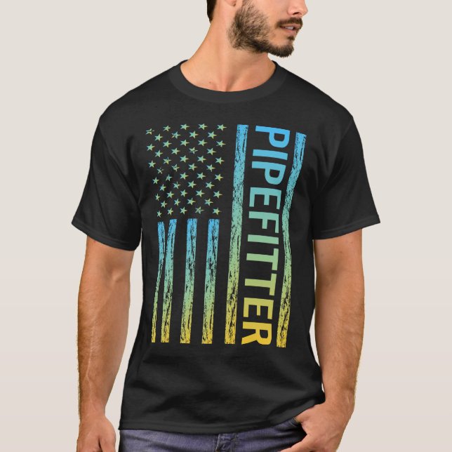 Blue Gult USA flagga - Pipefitter T Shirt (Framsida)