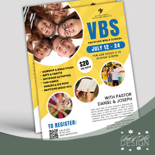 Blue Gult VBS Vacation Bible School Church Youth Reklamblad