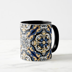 Blue Gult White Black Azuleju Spansk marockkan Mugg