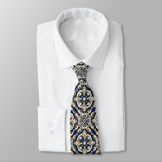 Blue Gult White Black Azuleju Spansk marockkan Slips (Bunden)