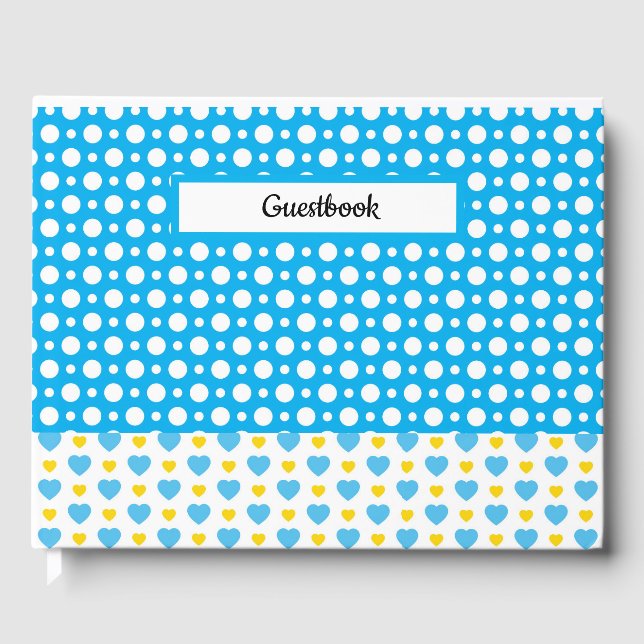 BLUE GULT WHITE POLKA DOTS & HEARTS GÄSTBÖCKER (Framsida)
