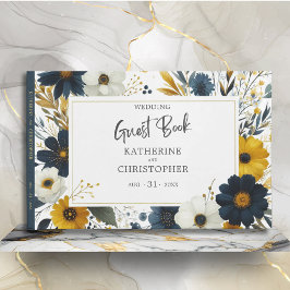 Blue Gult Wildblommor Elegant bröllop Gästböcker