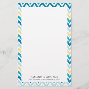 Blue Gult Zigzag Ikat Mönster Brevpapper