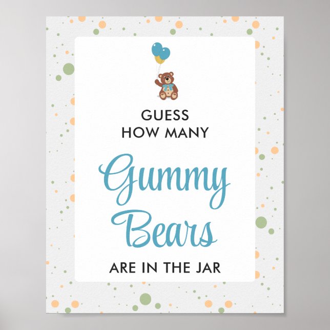 Blue Gummy Bear Guessing Game Boy Shower Poster (Framsidan)