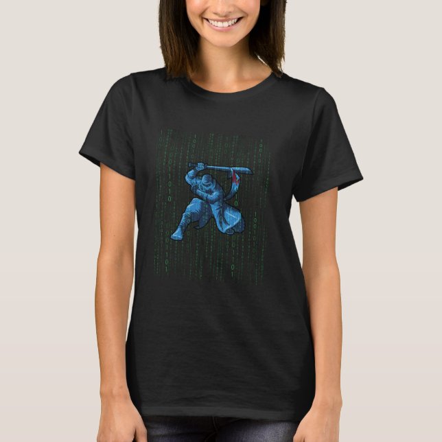 Blue Hacker Ninja Gömmer bakom koden för kodrar T Shirt (Framsida)