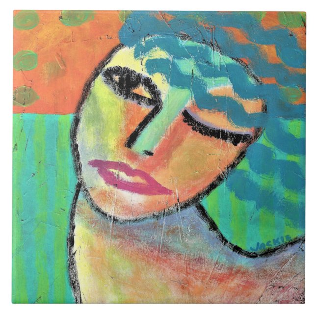 Blue Hair-Abstrakt-färg på OSB-keramiskt plattor Kakelplatta (Framsidan)