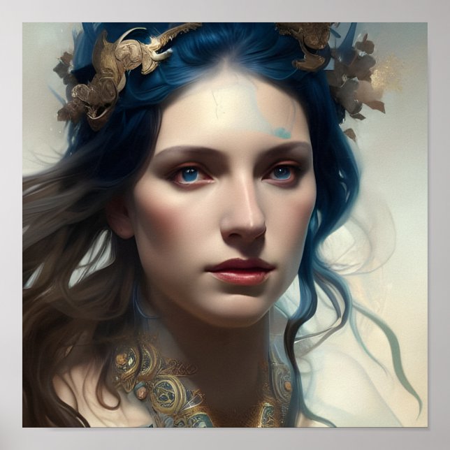 Blue Hair Blue Öga High Fantasy Poster (Framsidan)