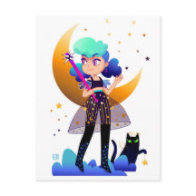 Blue Hair Girl with Black Cat