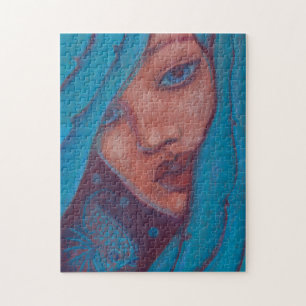 Blue Hair, Sjöjungfru Porträtt Fantasy Girl Woman Pussel