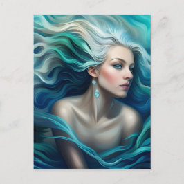 Blue Hair-Sjöjungfru Vykort