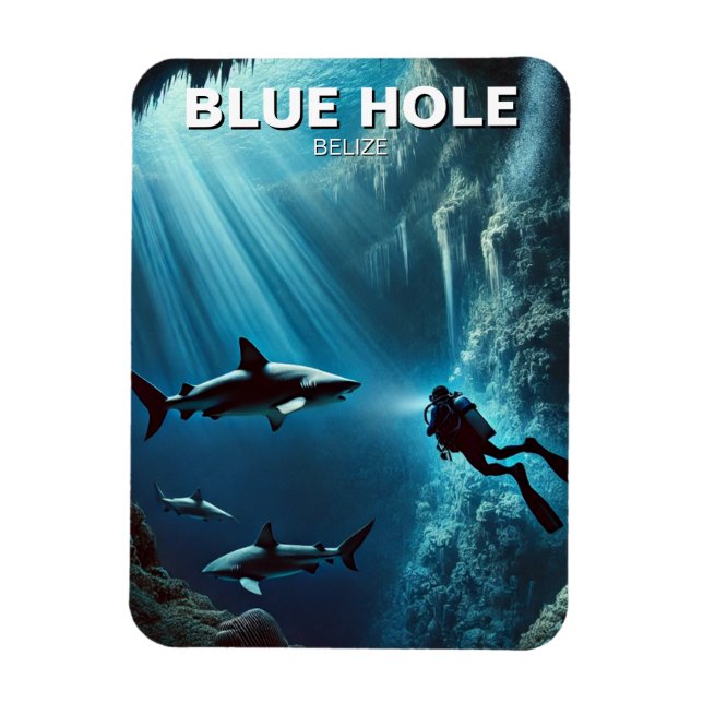 Blue Hål Belize Dyka Magnet (Vertikal)