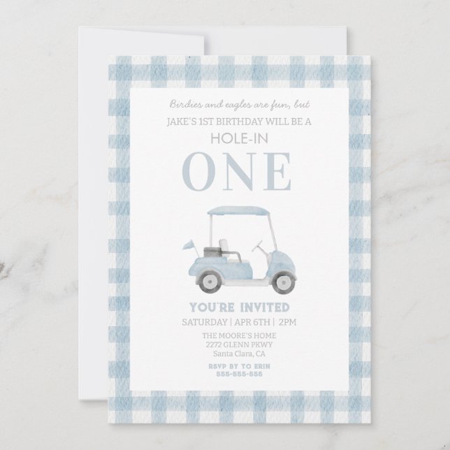 Blue Hål i en Golf Cart Birthday-inbjudan Inbjudningar (Framsida)