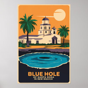 Blue Hål New mexico Travel Art Vintage Poster