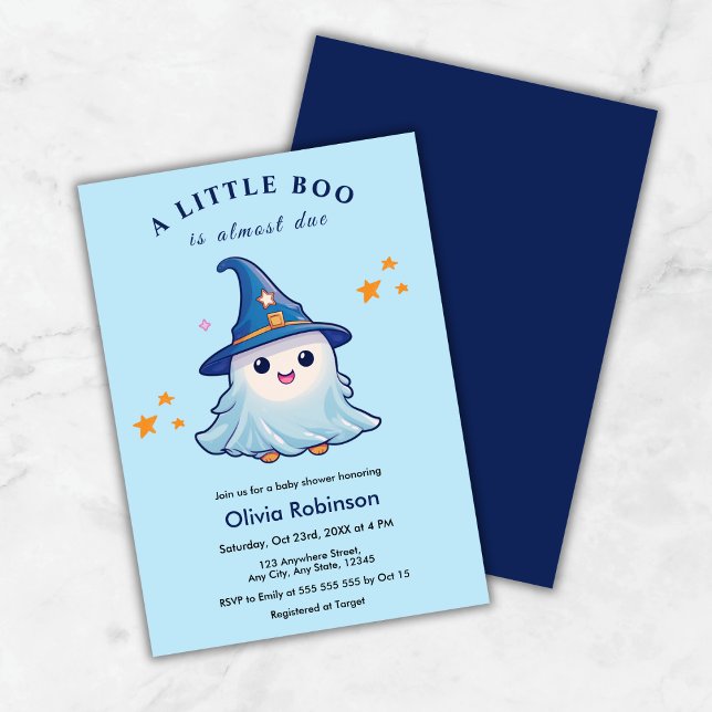 Blue Halloween A Little Boo Baby Shower Inbjudningar (Blue Halloween A Little Boo Baby Shower Invitation )