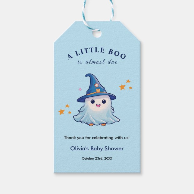 Blue Halloween A Little Boo Baby Shower Presentetikett (Framsidan)