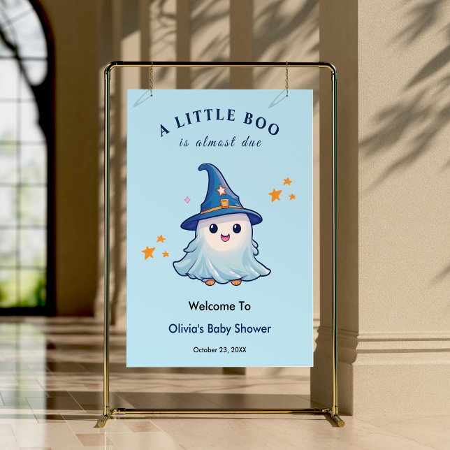 Blue Halloween A Little Boo Baby Shower Välkommen Poster (Blue Halloween A Little Boo Baby Shower Welcome Sign )