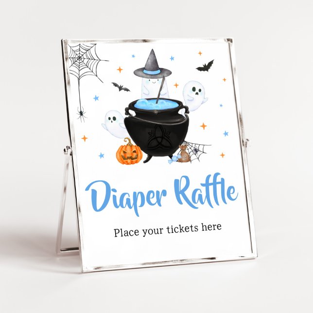 Blue Halloween Baby brinner i halsen Raffle Poster (Baby is Brewing Baby Shower Diaper Raffle Sign)
