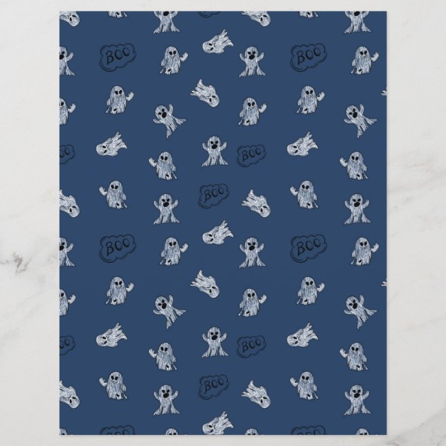 Blue Halloween Boo Ghost Pattern Scrapbook Paper (Framsida)