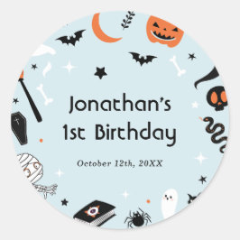 Blue Halloween Boy Födelsedagsfest Runt Klistermärke