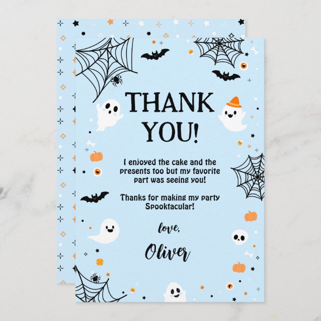 Blue Halloween Cute Ghost Tack Kort (Fram/baksida)