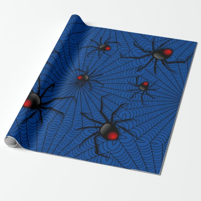 Blue Halloween Evil Black Widow Scary Spindelnät Presentpapper (Utrullad)